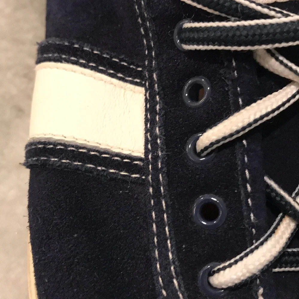 Vintage Polo Ralph‎ Lauren Sport Sneakers Mens 7.5 Navy Blue White Leather Retro